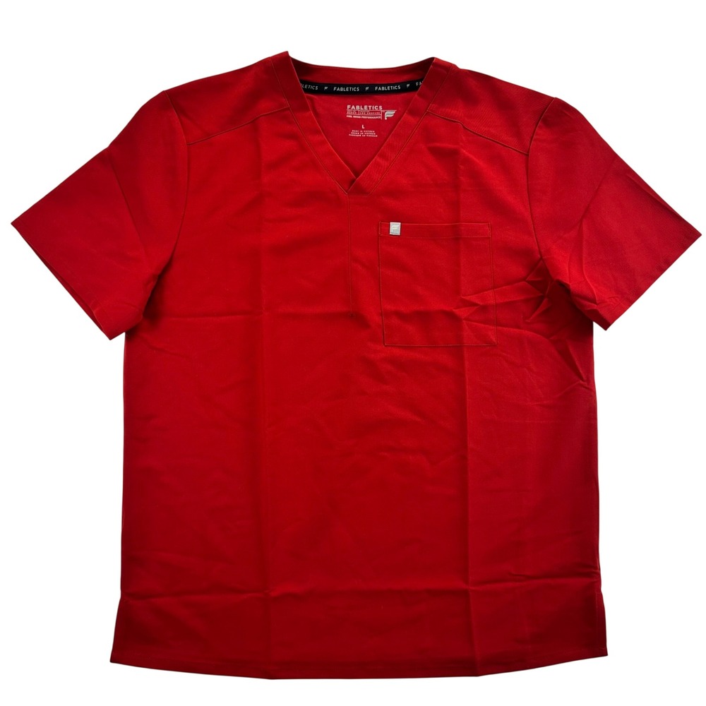 Fabletics Red V-Neck Scrub Top Short Sleeve Performance Stretch Large TS2500502
